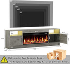 70 Inch Fireplace TV Stand for Living Room with 36" Electric Fireplace, Entertainment Center with Fireplace for TVs Up to 80", Media TV Console Cabinet, Gray LED TV Stand with Storage for Bedroom