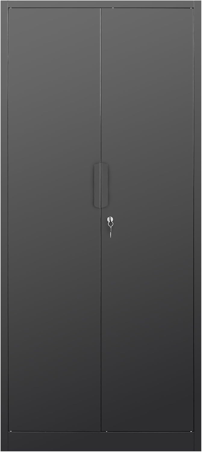 Metal Garage Storage Cabinet with Lock, 71" Tall Steel Storage Locker with 4 Adjustable Shelves, Heavy Duty Metal Cabinet for Garage, Office, Home, 31.5”W × 16.5”D, Black