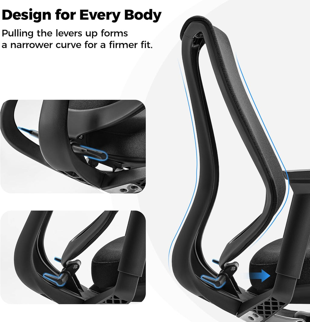EUREKA ERGONOMIC Lira Office Chair, Ergonomic Desk Chair with 3D Armrests, Adjustable Seat Depth, Mesh Computer Chair with Lumbar Support for Home Office(Black)