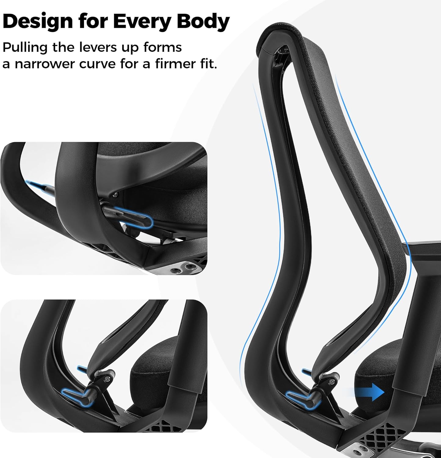 EUREKA ERGONOMIC Lira Office Chair, Ergonomic Desk Chair with 3D Armrests, Adjustable Seat Depth, Mesh Computer Chair with Lumbar Support for Home Office(Black)