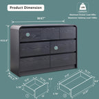 Modern 7 Drawers Dresser for Bedroom, 47" Wide Wood Dressers & Chests of Drawers w/Curved Profile Design, Mid Century Modern Dresser w/Natural Texture for Bedroom, Living Room, Black