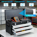 3 Drawers 22" Portable Metal Tool Box, Heavy Duty Toolbox with Double Locking System & Unique Built-in Drawer Lock, Tool Chest Organizer for Workshop, Garage, DIY Office Storage