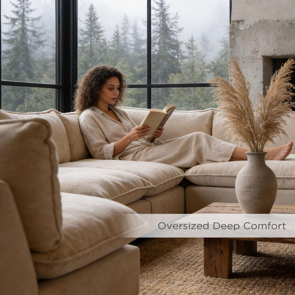 Modular Sectional Sofa, Oversized Chenille Cloud Couch, Deep Comfy Seat, 8-Seater Sofas Couches for Living Room, Beige | Premium Chenille, Without Compress, Oversized, Cloud Comfort, Thick Cushions