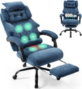 Massage Office Chair with Foot Rest,6 Points Vibration & Heat Executive Office Chairs for Heavy People,500LBS Big and Tall Office Chair,Ergonomic Reclining Desk Chair,Dual-Use Pillow,Home Office,Blue