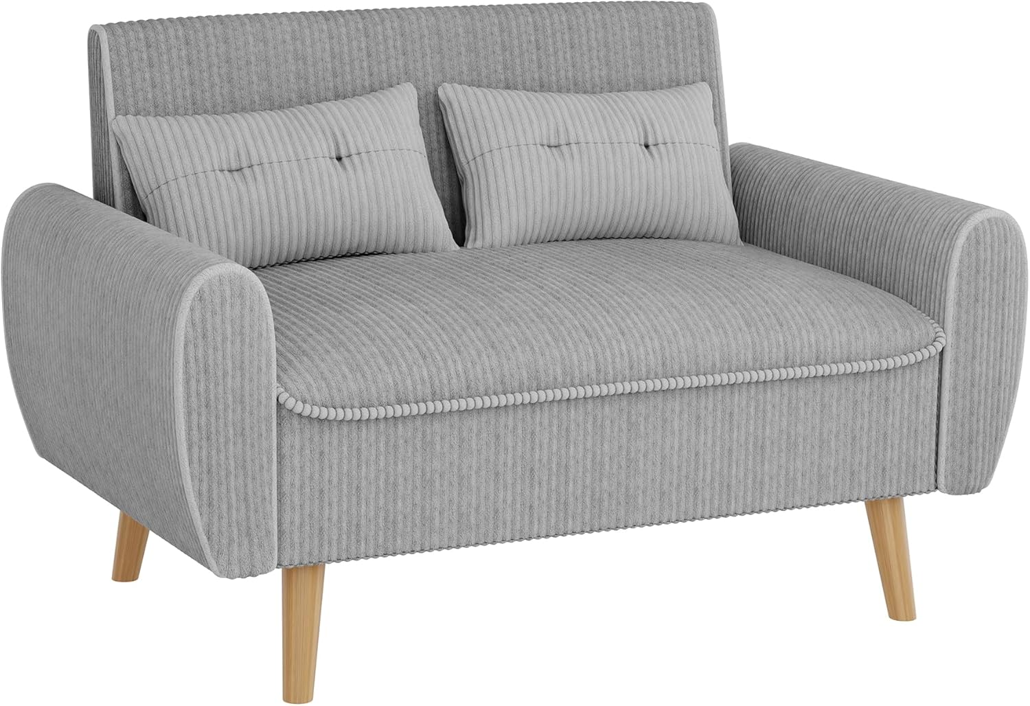 Shintenchi Small Modern Loveseat Couch Sofa, Mid Century Fabric Upholstered 2-Seat Sofa Couch Love Seats Furniture for Small Space,Living Room,Studio,Apartment with 2 Pillows,Light Grey