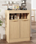 Fluted Buffet Cabinet with Storage, Small Coffee Bar Cabinet with Doors & Adjustable Shelves, Wood Storage Cabinet for Kitchen, Living Room, Entryway, Oak