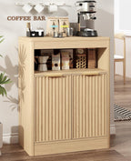 Fluted Buffet Cabinet with Storage, Small Coffee Bar Cabinet with Doors & Adjustable Shelves, Wood Storage Cabinet for Kitchen, Living Room, Entryway, Oak
