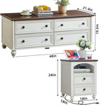 Farmhouse Coffee Table and Night Stand Set of 3,Wood 48" Center Table and 18'' Wide Nightstand with Charging Station,Coffee and End Tables 3-Piece Set for Home Living Room Hallway,White