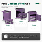 Greenvelly Tool Chest, 5-Drawer Rolling Tool Chest with Hooks and Lockable Wheels, Detachable Top Tool Box, Toolbox with Wheels, Rolling Tool Box for Mechanics Garage Workshop and Tool Room (Purple)