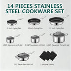 Yoehka 14-Piece Hybrid Stainless Steel Cookware Set, Non-Stick Pots and Pans Set with 3 Silicone Trivets | Induction Compatible Frying Pans, Saucepans, Saute Pan & Stock Pot | Oven Dishwasher Safe
