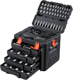 VEVOR Mechanics Tool Set, 256-Piece Mechanic Tool Kit, 1/4 in, 3/8 in, and 1/2 in Drive, SAE and Metric Socket Set, Wrenches, Screwdriver Bits, Accessories, and Storage Case, for Automotive Repair