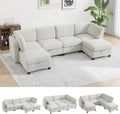 128" Oversized Modular 6 Seater Sofa with Removable Covers and Storage, Convertible U, L-Shaped and Sleeper Sectional, Modern Sectional Couch with Movable Ottoman for Living Room, Apartment, Beige