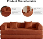 79'' Convertible Sofa Bed, 5-in-1 Folding Corduroy Sleeper Couch with Pull Out Bed, Oversized Modular Floor Sofa, No Assembly, Space-Saving Guest Bed for Apartment Living Room Bedroom (Orange) | Convertible Sofa Bed