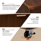 Fluted Lift Top Coffee Table on Wheels, Walnut Storage Coffee Table with Adjustable Height for Living Room, Office