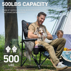 EVER ADVANCED Padded Oversized Folding Camping Chair for Adults, Heavy Duty Lawn Chair with Side Pockets, Portable Collapsible Quad Chair for Outside, Support Up to 500lbs, Black