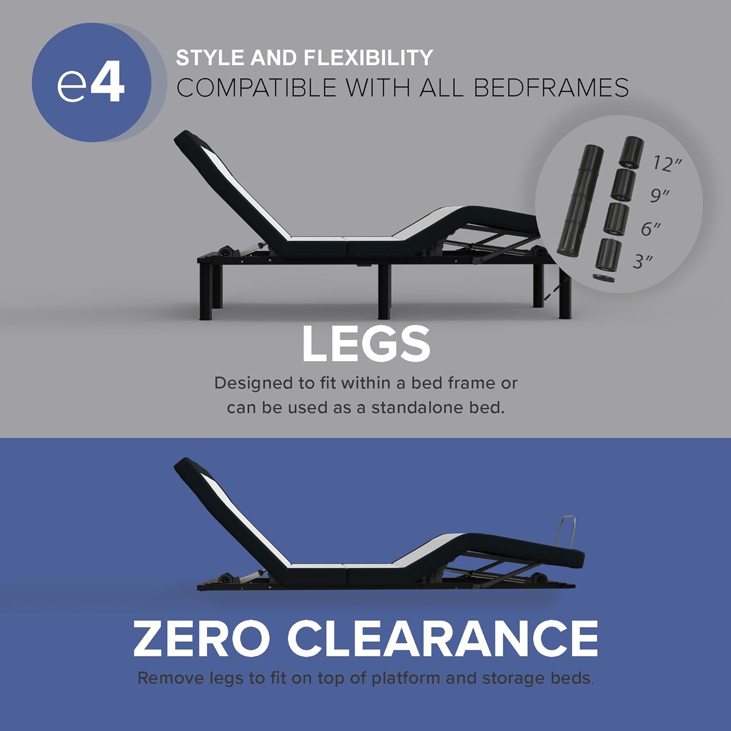 Blissful Nights e4 King Adjustable Bed Frame with Massage, Anti-Snore, Zero Gravity, USB Charging, Under Bed Lights, Wireless Remote Head and Foot Incline