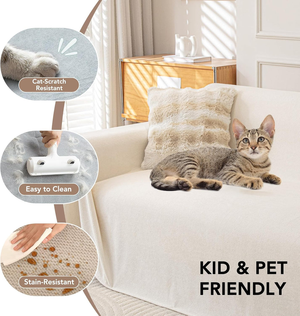 Waterproof Couch Covers for 4 Cushion, Non Slip Cat-Scratch Resistant Sofa Couch Covers for Dogs, L Shape Sectional Protectors Slipcovers, Large Furniture Covers for Pets, 91" x 150", Ivory