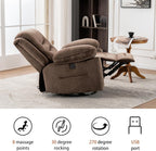 Power Swivel Rocker Recliner with Massage and Heat, USB Port, Infinite Position, Oversized Electric Glider Rocking Chairs Living Room, Soft Fabric Reclining Sofa Chair(Mocha)