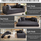 78 Inch Convertible Futon Sofa Bed,Folding Boneless Couches with Sleeper Sofa,Fold Out Floor Sofa Couch with Deep Seat,Cloud Corduroy Foldable Mattress Couch for Living Room (Dark Grey)