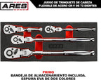 ARES 42040 - Flex Head Ratchet Set - 4-Piece 72-Tooth Ratchets - Premium Chrome Vanadium Steel Construction & Chrome Plated Finish - Quick Release Reversible Design with 5 Degree Swing