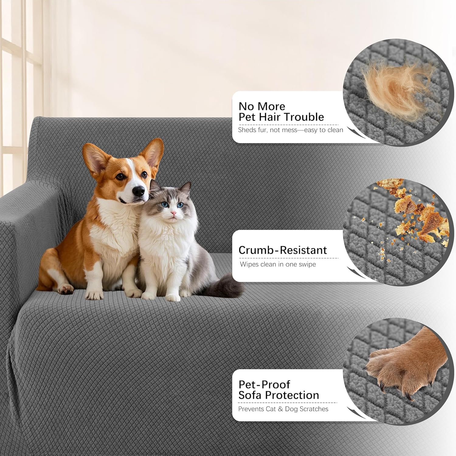 Arfntevss Stretch Sectional Couch Covers L Shaped Corner Sectional Sofa Cover Washable Jacquard Soft Fleece U Shape Sofa Slipcovers Anti Slip Furniture Protector for Dogs Pets (X-Large, Gray)