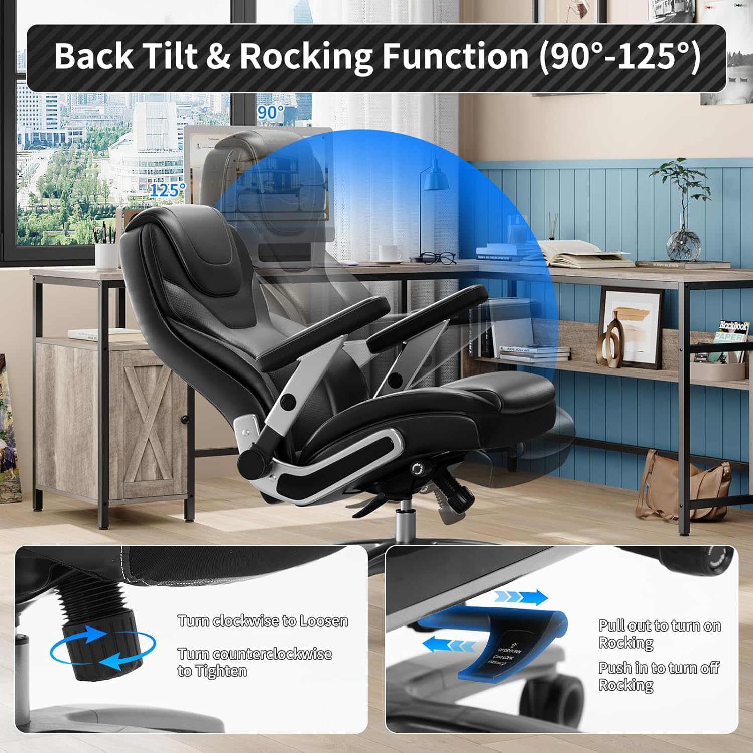 Big and Tall Office Chair with 5D Arms, 600lbs Fabric & PU Leather Heavy Duty Desk Chair, Adjustable Lumbar Support & Height, Tilt Function, High Back Ergonomic Executive Computer Chair