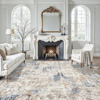 12x18 ft Extra Large Living Room Rug – Washable Modern Abstract Neutral Oversize Rugs for Bedroom,Dining Room,Family Room – Non-Slip Low-Pile Thin Stain-Resistant Carpet（Blue Brown）