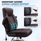 Office Chair, Big and Tall Ergonomic Desk Chair, Executive Leather Computer Chair with Adjustable Lumbar Support, Comfy Gaming Chair with Flip Up Arms, Swivel PC Chair with Rocking Function, Coffee