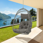 Brafab Wicker Rattan Hammock Egg Hanging Chair with Chain, Rusty Resistant Aluminum Frame and UV Cushion, Indoor Outdoor Bedroom Patio Porch Folding Camping Chair(Without Stand)