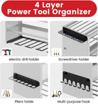 53" Power Tool Organizer Wall Mount with Power Strip, Heavy Duty Metal Tool Shelf, 400lbs Capacity for Cordless Drills, Batteries & Garage Storage (12 Slots with 8 Outlets Power Strip)