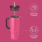 Owala Stainless Steel Triple Layer Insulated Travel Tumbler with Spill Resistant Lid,Straw,and Carry Handle,BPA Free,40 oz,Pink (Watermelon Breeze),(Pack of 6)