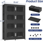 200Gal Extra Large Stackable Storage Bins with Lid & Wheels & Doors, 200QT/50GAL 4-Tiers Collapsible Closet Organizers Plastic Containers Drawers Boxes for Home Kitchen Bedroom, Black