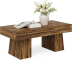 LITTLE TREE Farmhouse Coffee Table, 47 Inches Living Room Table, Rectangular Wooden Accent Center Tables with Thick Base, Modern Low Cocktail Tea Furniture for Living Room (Walnut Brown)