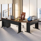 LITTLE TREE 83 Inch L-Shaped Office Desk with Drawers, Large Executive Office Desk with Storage, Wooden Computer Desk with File Cabinet, Modern Work Desk for Home Office, Brown