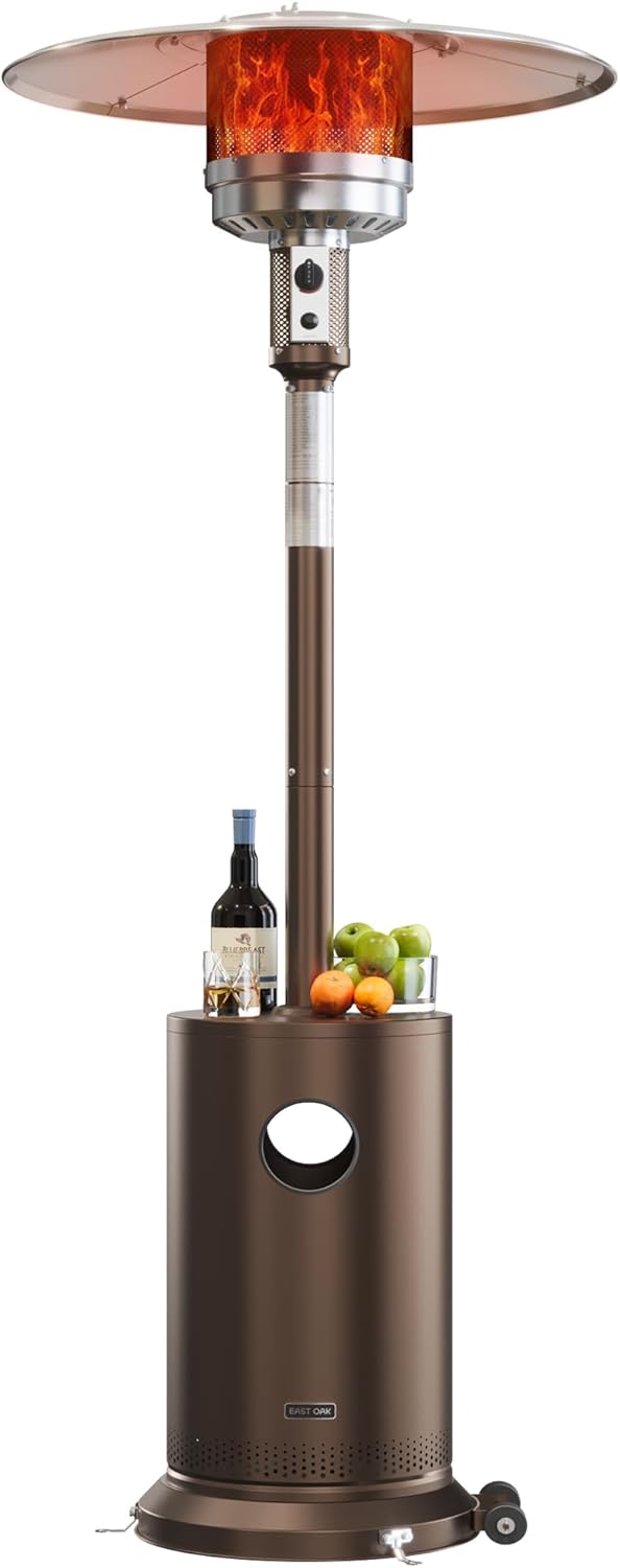 EAST OAK 50 000 BTU Patio Heater for Outdoor Use With Round Table Design  Double-Layer Stainless Steel Burner and Wheels  Outdoor Patio Heater for Home and Commercial  Bronze  31.9" x 31.9" x 86.6"