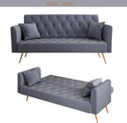 72"Modern Velvet Sofa Bed Futon,Convertible Folding Sleeper Bed Couches with 3 Adjustable Backrests,Tufted Recliner Loveseat with Golden Chrome Legs for Small Living Room Office (Dark Grey+pillows)