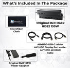 UD22 Dell Docking Station Dual Monitor Bundle - USB-C/USB-A Universal Dell Dock for Laptops Comes with 130W Adapter + Anyhdd HDMI  DisplayPort  USB-C Cables & Cloth - Supports Dual/Triple/4 Monitors