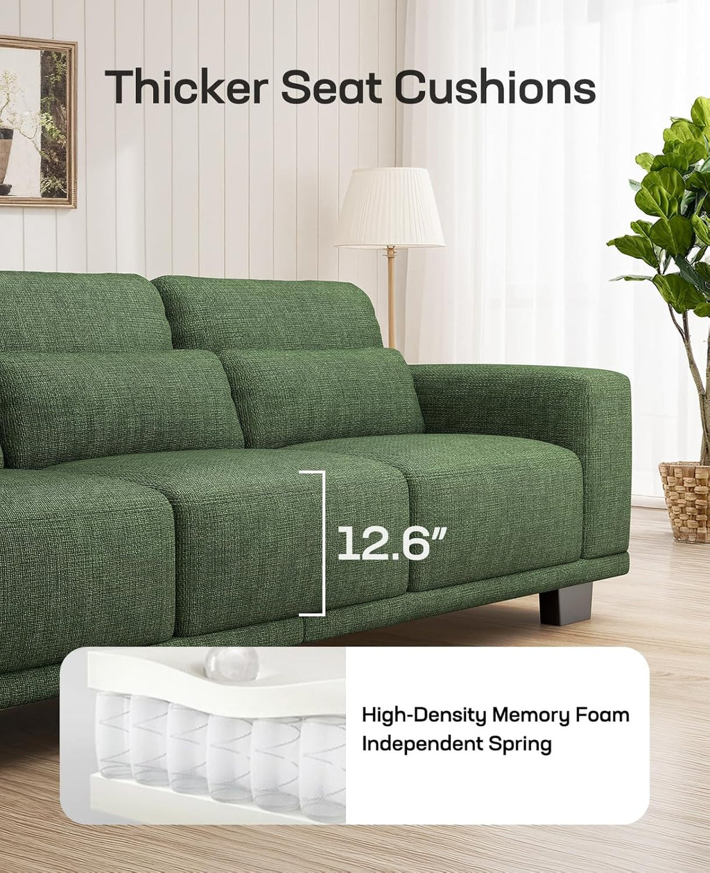 Marsail Single Seater Couch, 40 Inch Sofa with Deep Cushions, Modern Linen Fabric Sofas for Living Room, Comfy Upholstered Couch with Removable Washable Covers, Sage Green