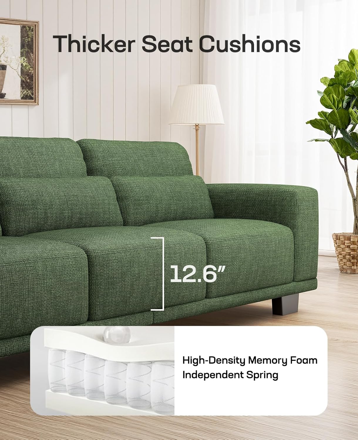 Marsail Single Seater Couch, 40 Inch Sofa with Deep Cushions, Modern Linen Fabric Sofas for Living Room, Comfy Upholstered Couch with Removable Washable Covers, Sage Green