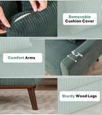 Tbfit 65" Corduroy Love Seat with Spring Cusions, Mid Century Modern Loveseat Sofa for Livingroom & Bedroom, Comfy Upholstered Small Couch