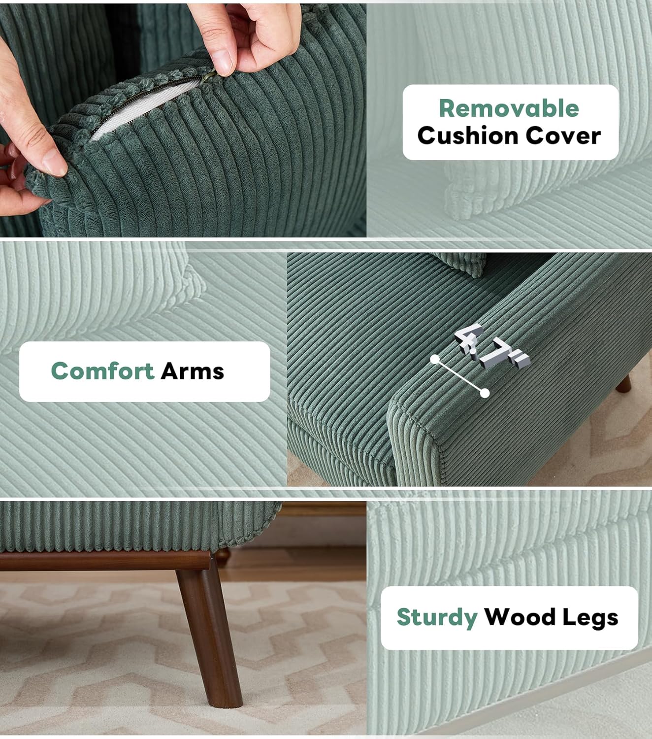 Tbfit 65" Corduroy Love Seat with Spring Cusions, Mid Century Modern Loveseat Sofa for Livingroom & Bedroom, Comfy Upholstered Small Couch