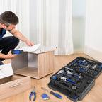 Prostormer Tool Set with 8V Cordless Drill, 369-Piece Home Tool Kit with Drill Driver, Toolbox Storage Case with Drawer, General Household Tools for Home Repairs and DIY, Handyman (Blue)