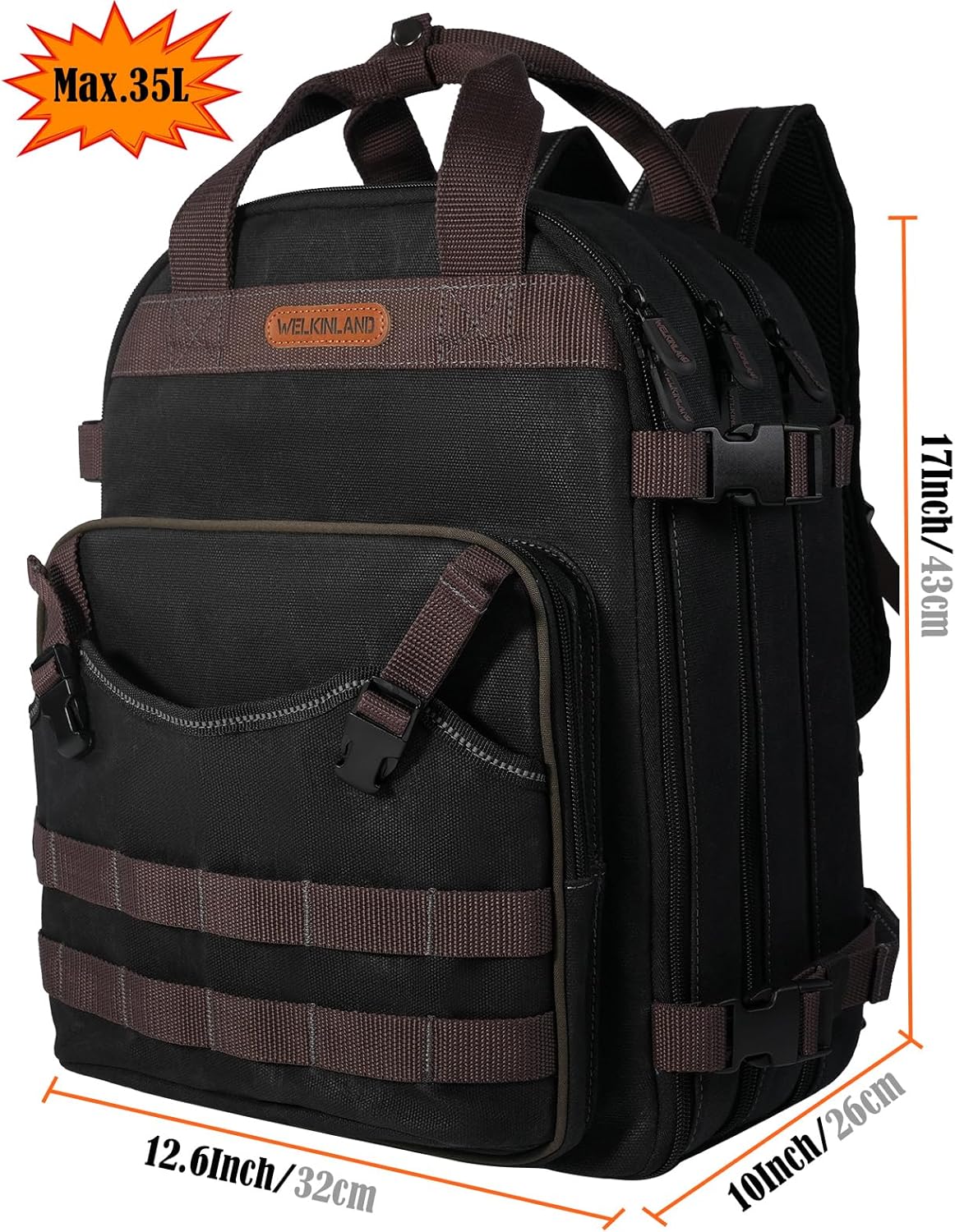 WELKINLAND 90-Pockets Electrician Backpack, Wax-Canvas Tool Backpacks Heavy Duty, Convenient Work Tool Back pack With Pockets