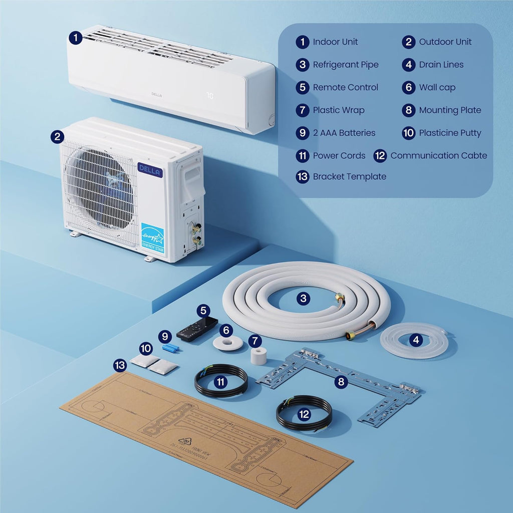 DELLA Serena 22 SEER2 12000 BTU Mini Split Heat Pump Works with Alexa, Energy Star 1 Ton Pre-Charged 230V Ductless AC Unit Inverter Air Conditioner System for Rooms up to 550Sq.Ft, 16.4ft Install Kit