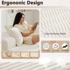 55'' Oversized Round Chair Lounge Chaise Indoor, Cloud Boneless Large Circle Chair with Plush Corduroy, No Assembly Required, Fluffy Modern Sleeper Sofa Bed for Reading, Living Room, Bedroom(White)