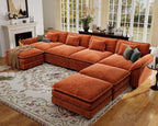 CDCASA 154" Oversized Modular Sectional Sofa, Comfy U-Shaped Cloud Couch w/ 3 Movable Ottomans, 7-Seater Chenille Deep Seat Modern Sofa Couch for Living Room, Terracotta Orange