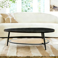 Shrine Oval Wood and Rattan Coffee Table, Mid-Century Modern Coffee Table, Two-Tier Black Walnut Table for Living Room, D47.2''x W25''x H15.3'', Walnut Wood Top and Woven Rattan Base