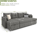 Oversized Sleeper Couch Sofa, 110 inch 2 in 1 Pull Out Couch with Double Storage Chaise, Sectional Sleeper Sofa Bed with Side Pocket for Living Room, Dark Grey