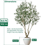 8.5FT Large Luxury Artificial Olive Tree, Extra Lush with White Planter, Stereoscopic Shape & 5 Minutes Easy Set-up, Tall Potted Olive with Thick Trunk and Lifelike Fruits for Home, Office, Restaurant