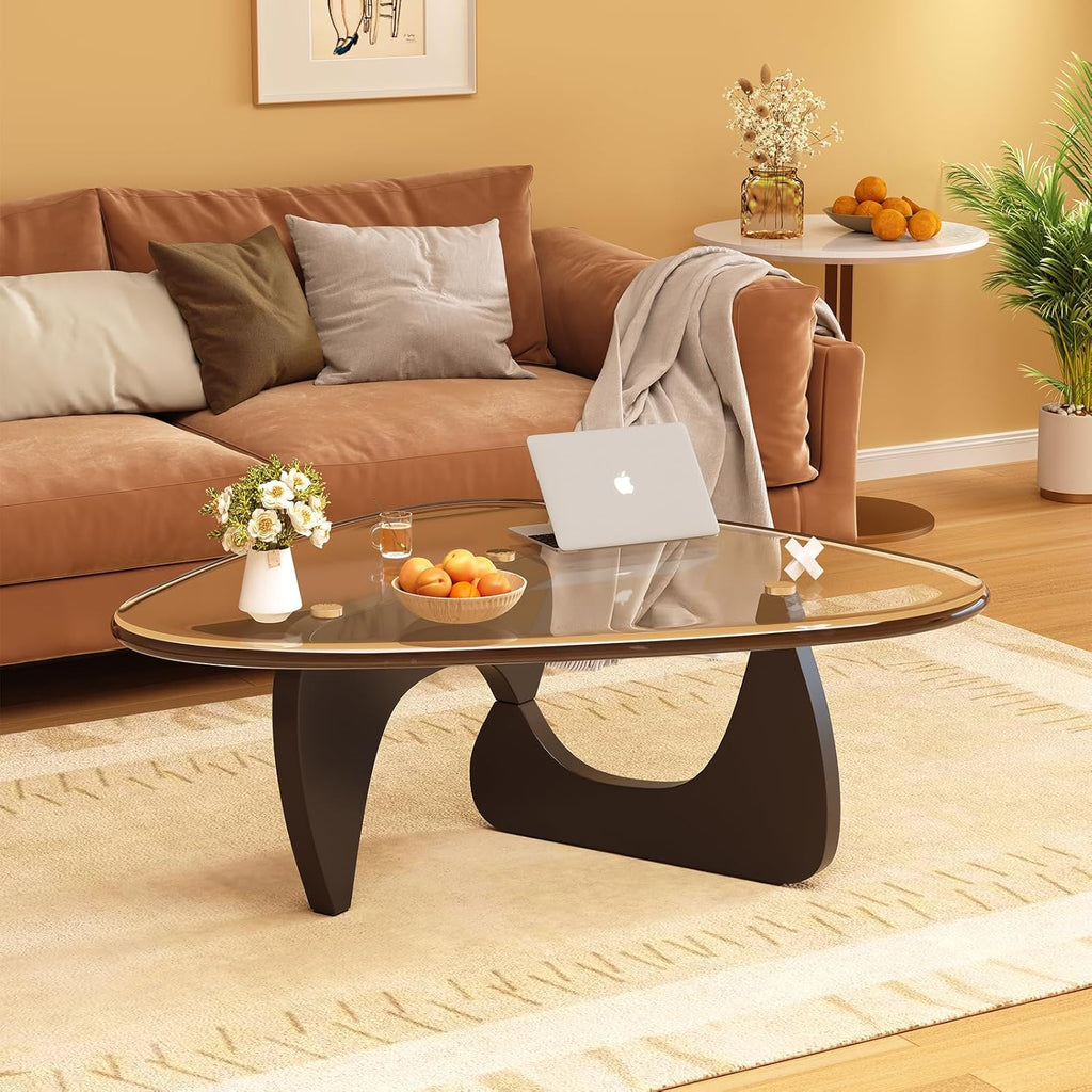 Coffee Table for Living Room Mid Century Modern Center Small Table with Glass Top and Wood, Black Transparent(32 Inch)